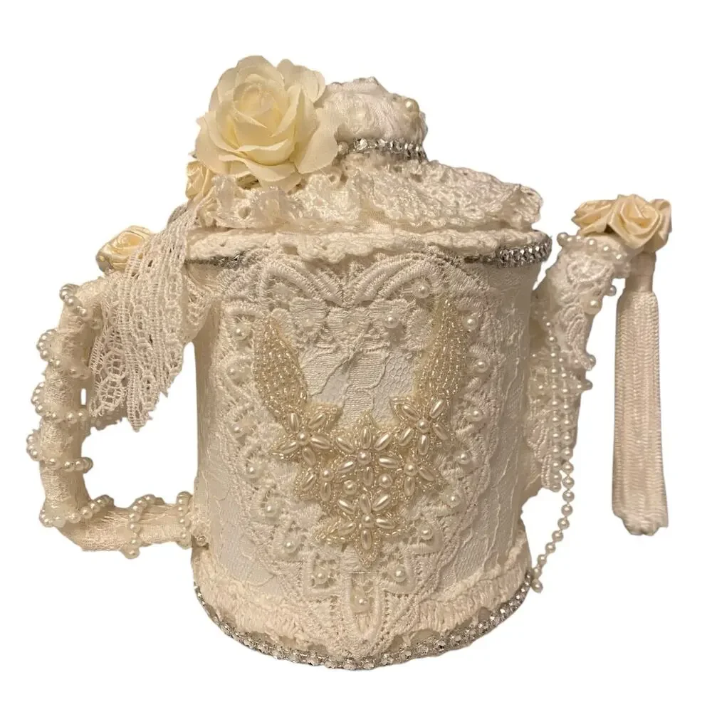 Elegant White Lace Floral Ceramic Teapot Decorative Vintage Handmade Table Decor